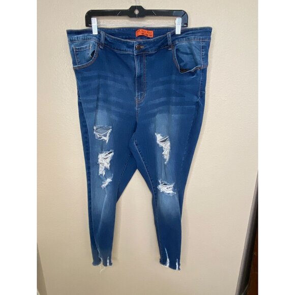 Wax Jean Plus Distressed High-Waisted Skinny Jeans 22 Blue Ripped Hem Style - Picture 1 of 8